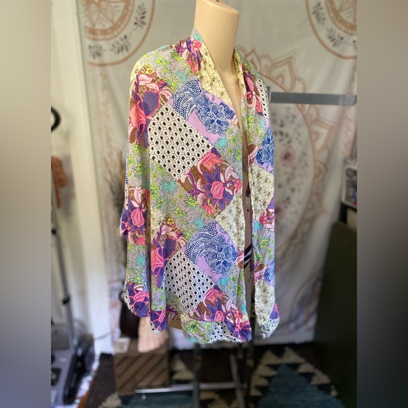 Victoria’s Secret Floral Patchwork Open Kimono Robe w/ Scalloped Edge Mini Wrap - Picture 1 of 7